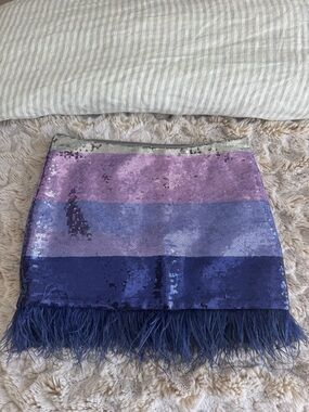 Lovers + Friends Purple Ombre Sequin Feather Hem Mini Skirt